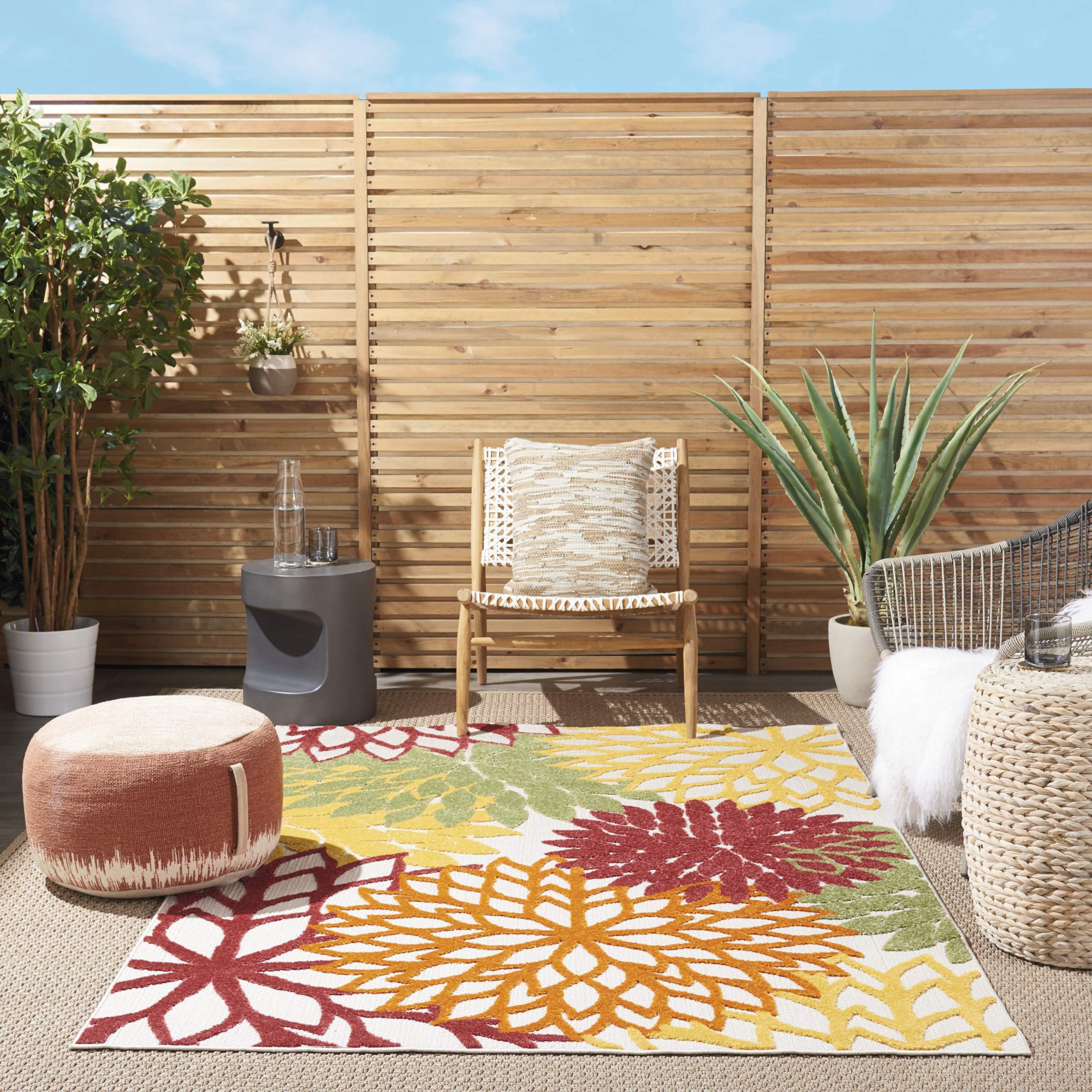 Nourison Nourison Aloha Indoor/Outdoor Red Multi Colored 6\' x 9\' Area Rug, Tropical, Botanical, Easy Cleaning, Non Shedding, Bed Room, Living Room, Dining Room, Deck, Backyard, Patio (6x9)