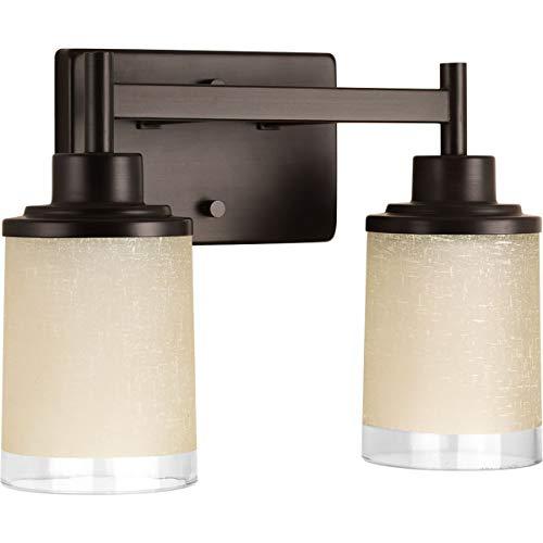 Progress Lighting Progress Lighting Alexa Collection 2-Light Etched Umber Linen with Clear Edge Glass Modern Bath Vanity Light Antique Bronze