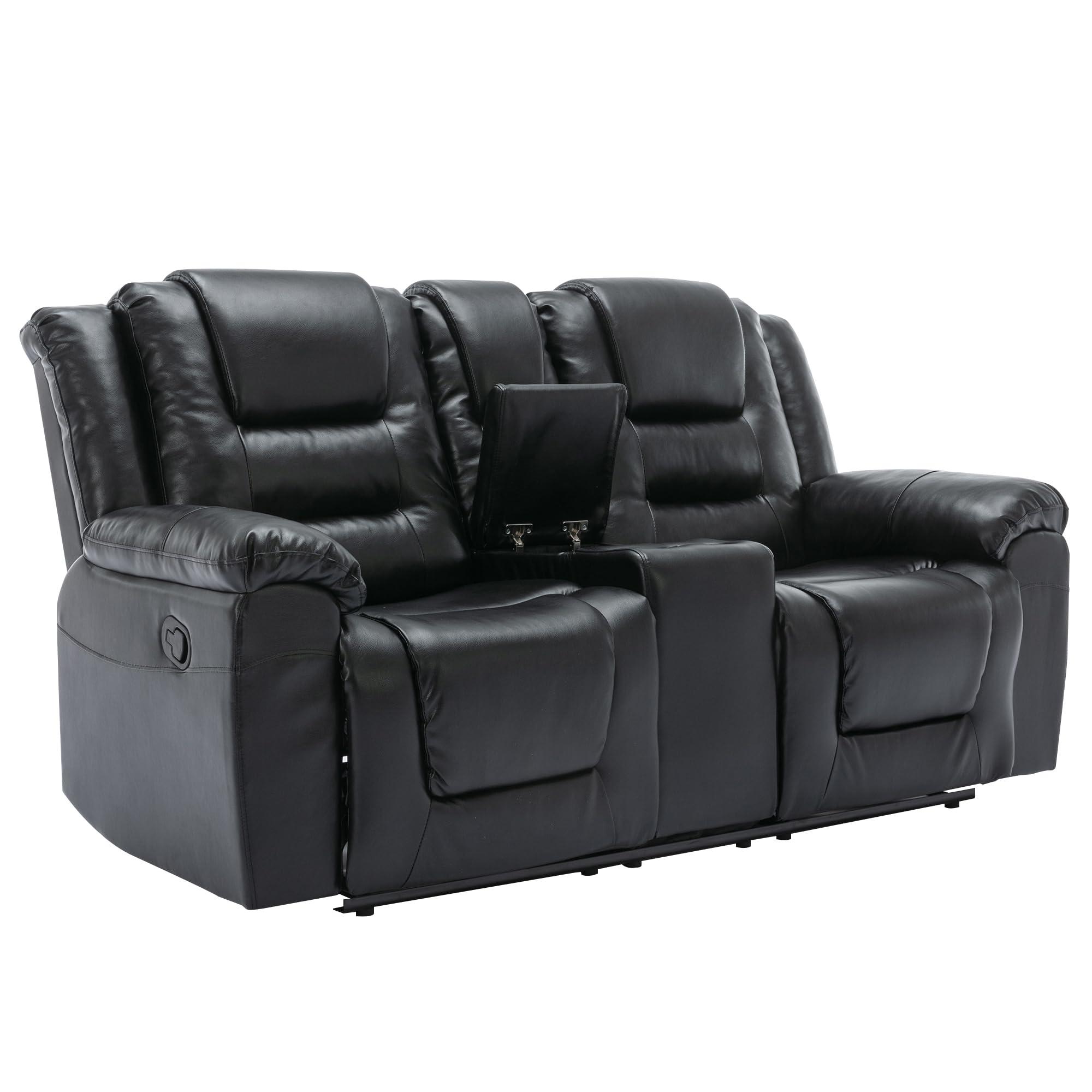 Flieks Flieks Home Theater Seating Manual Recliner, PU Leather Reclining Loveseat for Living Room
