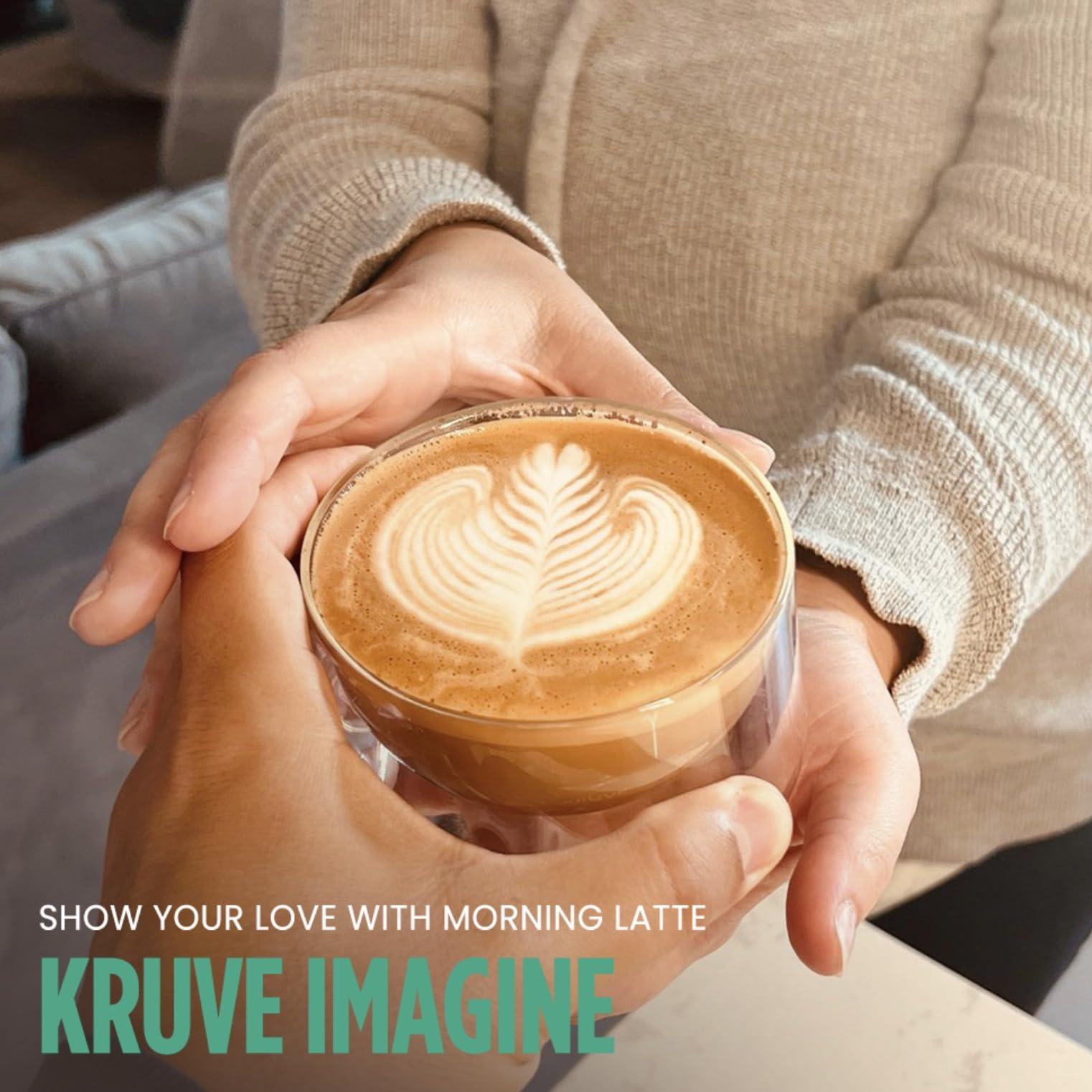 KRUVE KRUVE IMAGINE Coffee Cups - Handcrafted Double-Wall Glass Cups (Set of Two, 8.5oz/250ml) - Perfect for Latte Art and Espresso - Durable Borosilicate Glass - Ideal Gift for Coffee Mugs Lovers - Latte