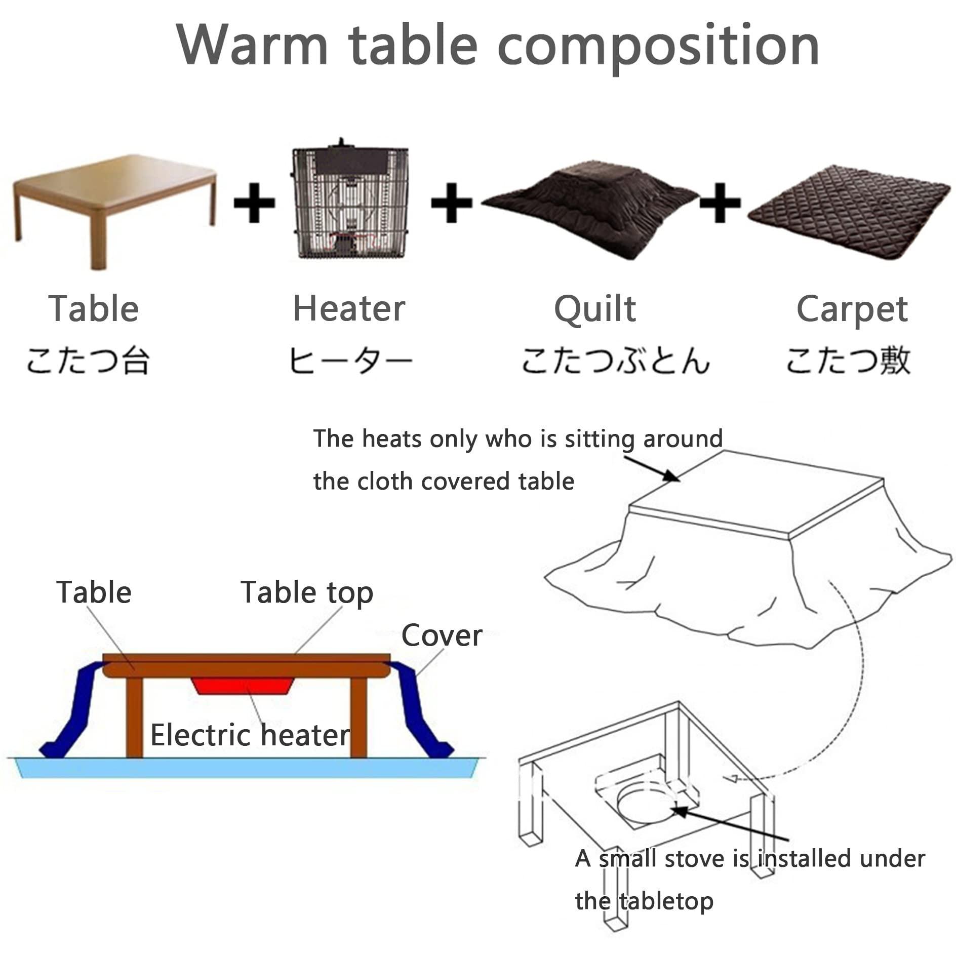 Leaceuv Japanese Desk Kotatsu Table with Heater,Drawing Table for Floor & Bed,with Plush Blanket,Computer Writing Desk,House Bay Window Low Tables Heating Futon Coffee Tea Table,Easy to Assemble (Size : 80x8