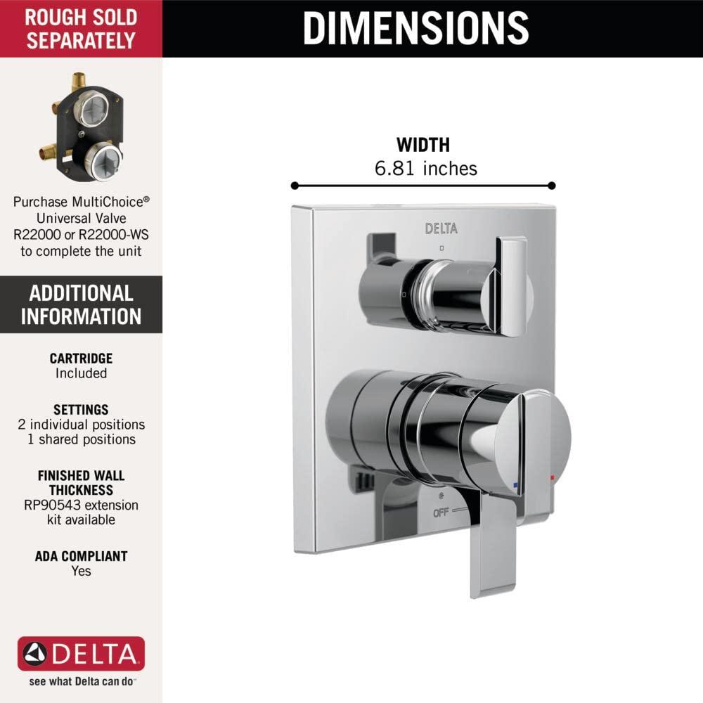 DELTA FAUCET Delta Faucet Ara 17 Series Dual-Function Shower Handle Valve Trim Kit with 3-Setting Integrated Diverter, Chrome T27867 (Valve Not Included)