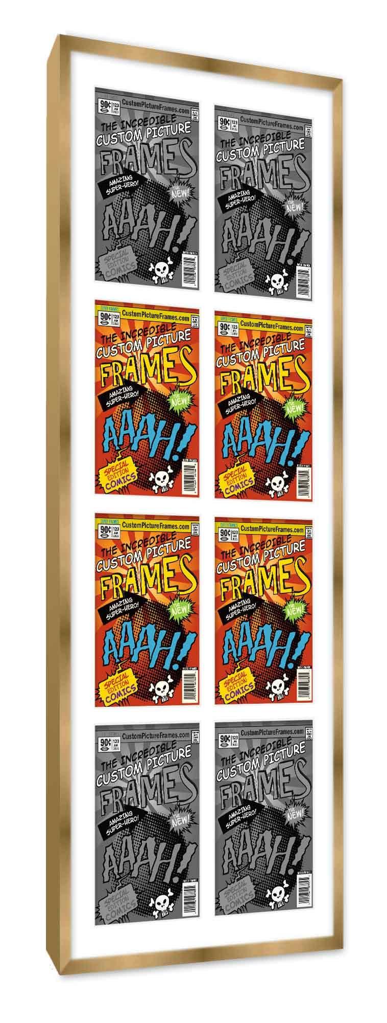 CustomPictureFrames.com 8 Comic Book Frame Gold Collage Comic Book Frame with White Mat to Display 8 Golden Age Comic Books with UV Acrylic, Backing & Hanging Hardware