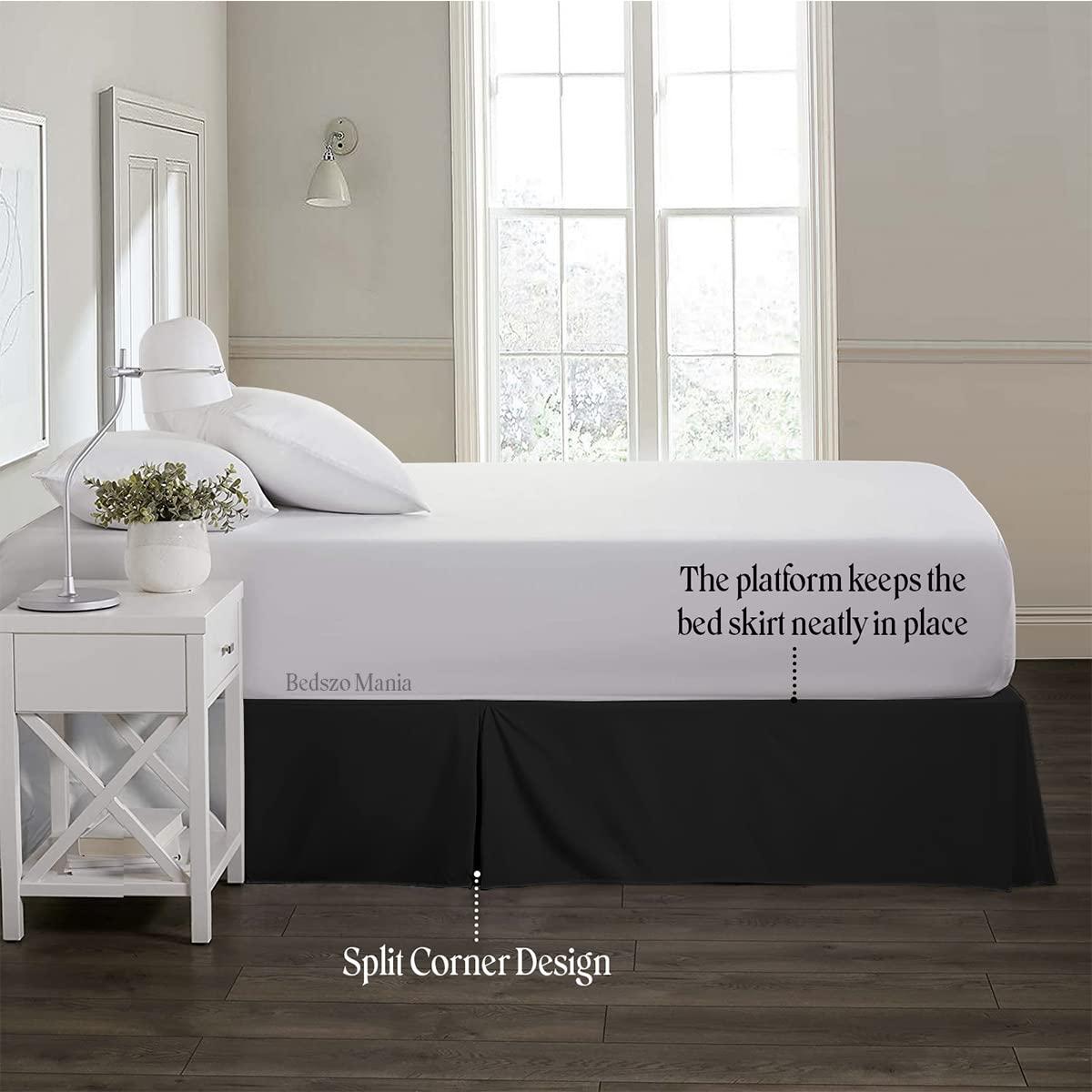 Bedszo Mania Box Pleated Bed Skirt 21 Inch Drop King Size Burgundy Color Bed Skirt Split Corner Pleated Style Easy Fit Easy Care Fade & Wrinkle Resistant-100% Microfibre Made