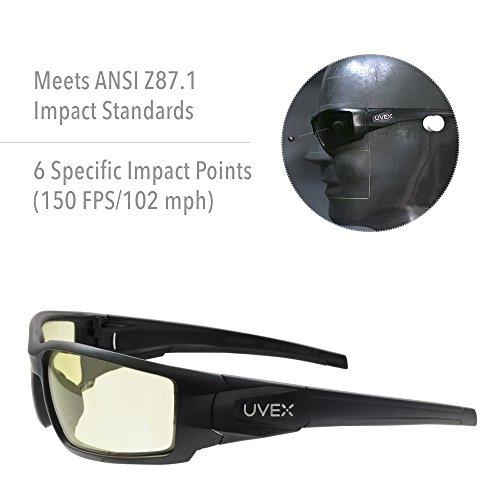 HOWARD LEIGHT Howard Leight by Honeywell Uvex Hypershock Low-Light Shooting Glasses with Uvextreme Plus Anti-Fog Lens Coating, Amber Lens (R-02221), One Size , Black