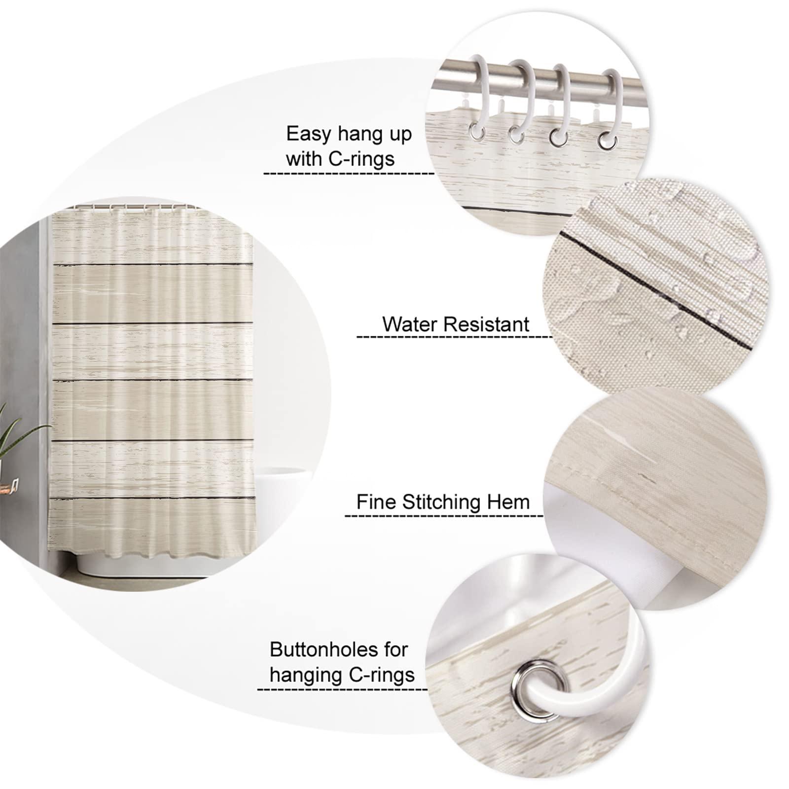 Sunteeny Shower Curtain Ivory and Beige Gradient Wood Grain Shower Curtains Waterproof Polyester Fabric Bath Curtains with Hooks for Farmhouse Bathroom Decor 36\" Wx72 L