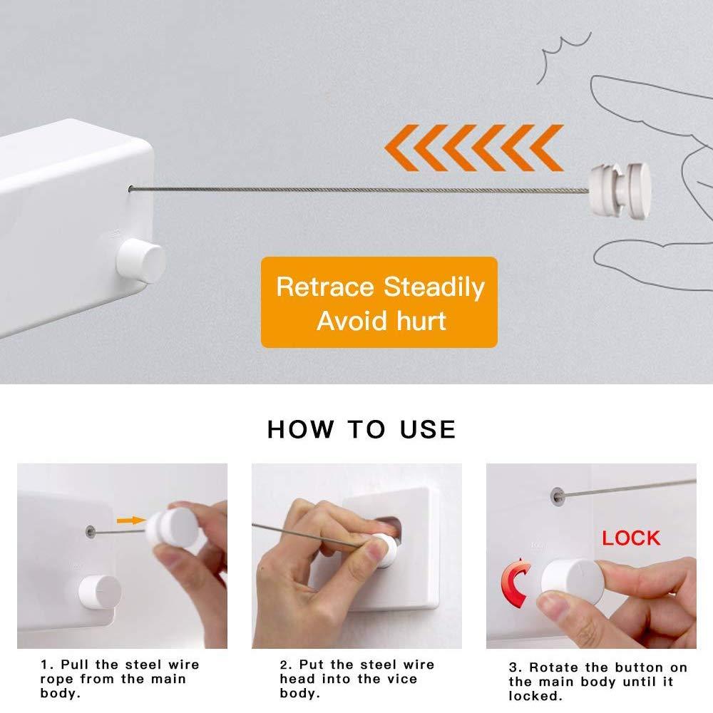 JOOM Retractable Clothesline-Clothes Line Retracting Indoor-Clothes Drying Line-Double Retractable Clothes Lines for Hanging Clothes Outdoor with 13.8 Ft Steel Wire, Clothing Line/Laundry Line, White