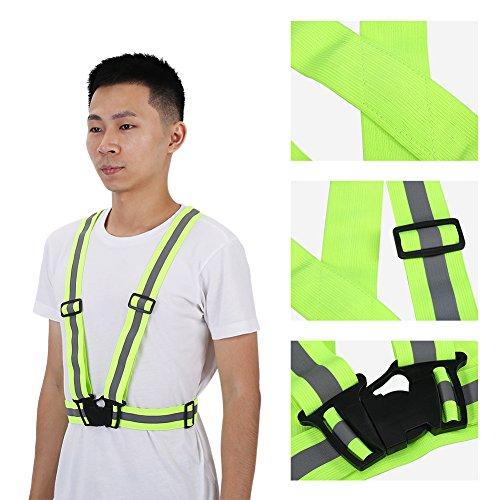 Qiilu Reflective Vest, Qiilu Reflective Vest Adjustable Elastic Safety Vest Strap for Running Cycling Jogging(Green)