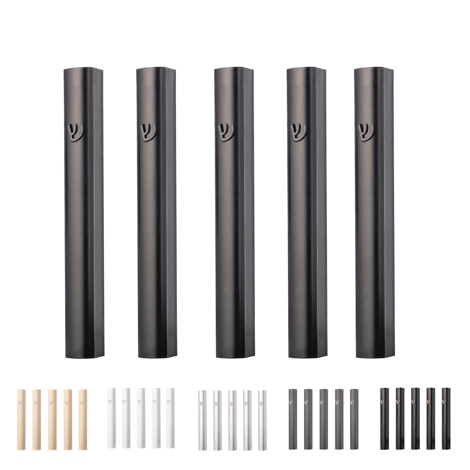 Ateret Judaica Ateret Judaica Pack of 5 Matte Black Aluminum Waterproof Mezuzah Case, Fit up to 5\" / 12cm Mezuzah Scroll, with Embossed Matte Black SHIN, Easy Peel and Stick (Scroll Not Included)
