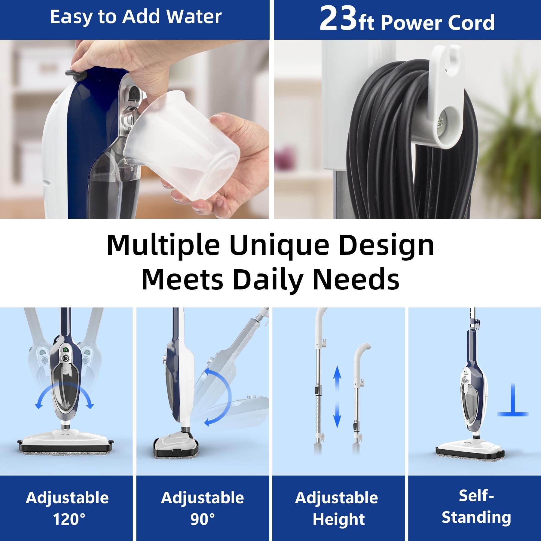 GorFanty Steam Mop - 10-in-1 Floor Steamer Detachable MultiPurpose Handheld Steam Cleaner for Hardwood/Tile/Laminate All Floors Carpet Cleaning with 11 Accessories for Whole Home Use(Blue).