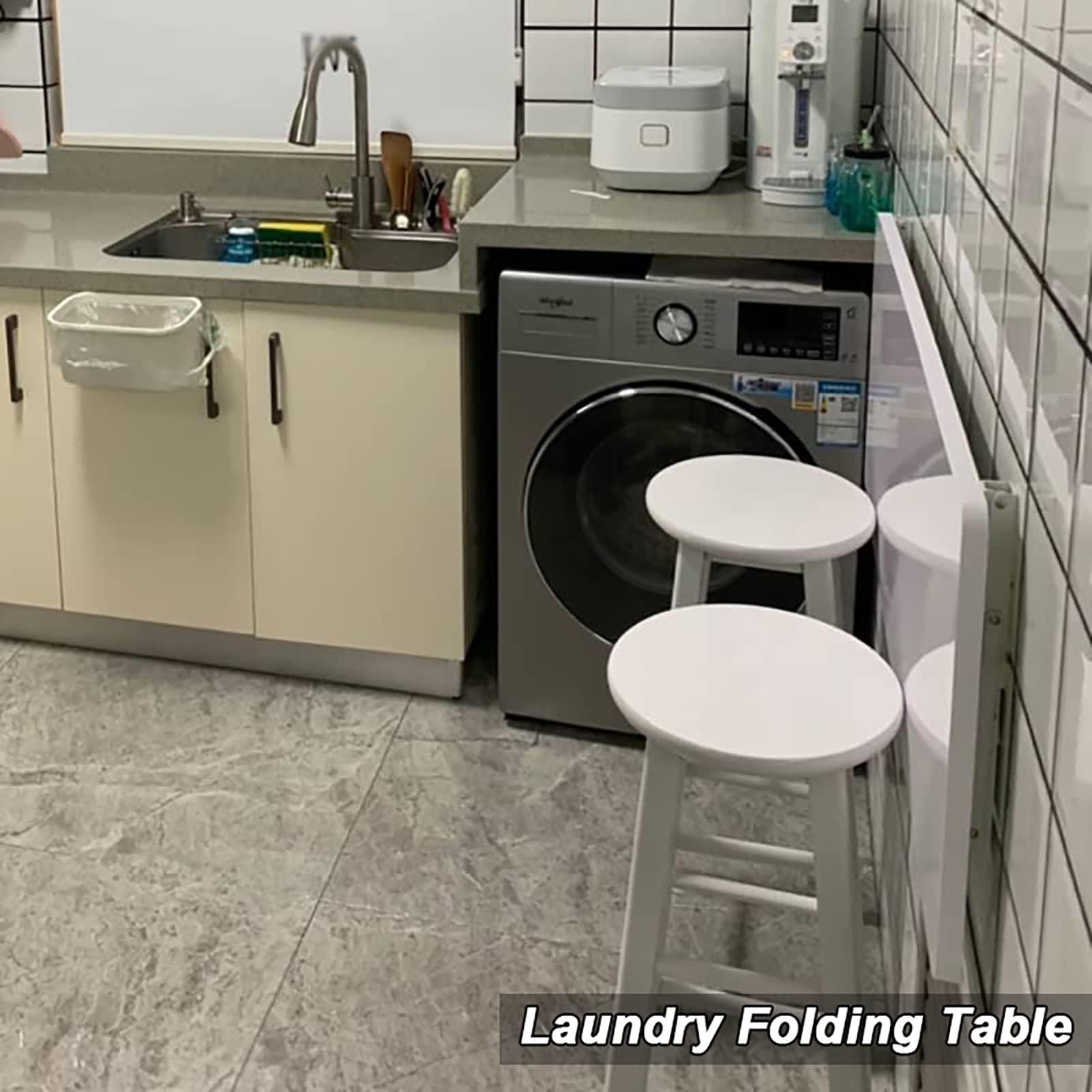 HARELA HARELA 1\"(2.5cm) Thick Folding Wall-Mounted Drop-Leaf Table/Laundry Folding Table, Heavy Duty Folding Table for Home Office/Laundry Room/Kitchen (Color : White, Size : 19.7 * 16in(50 * 40cm))