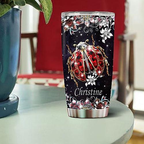 WONWIX WONWIX Personalized Ladybug Gifts for Women 20oz Stainless Steel Insulated Coffee Cup Mug Travel Water Bottle Thermos Tumbler with Lid Gift for Wife Daughter Christmas Birthday Mother\'s Day Valentine