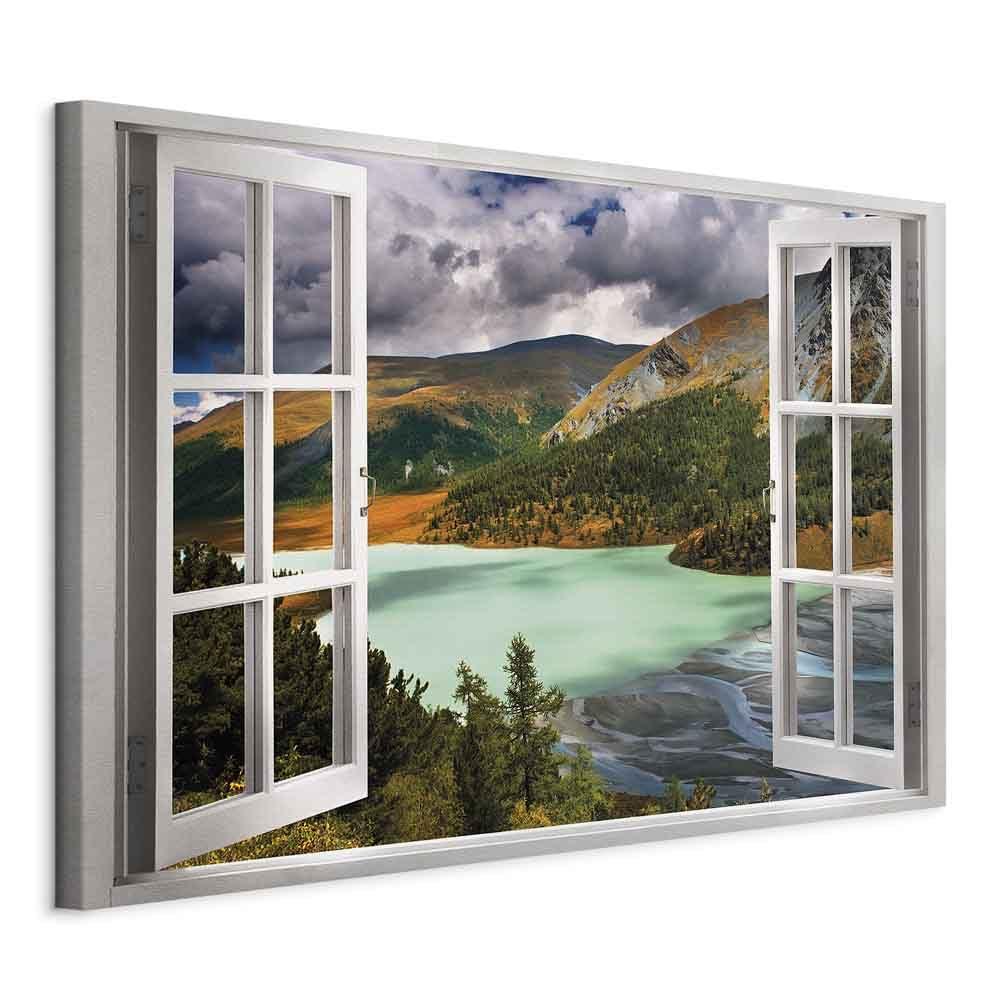 artgeist artgeist Canvas Wall Art Print Window View 24x16 in - 1pcs Home Decor Framed Stretched Picture Photo Painting Artwork Image - Mountains Nature Landscape c-C-0379-b-a