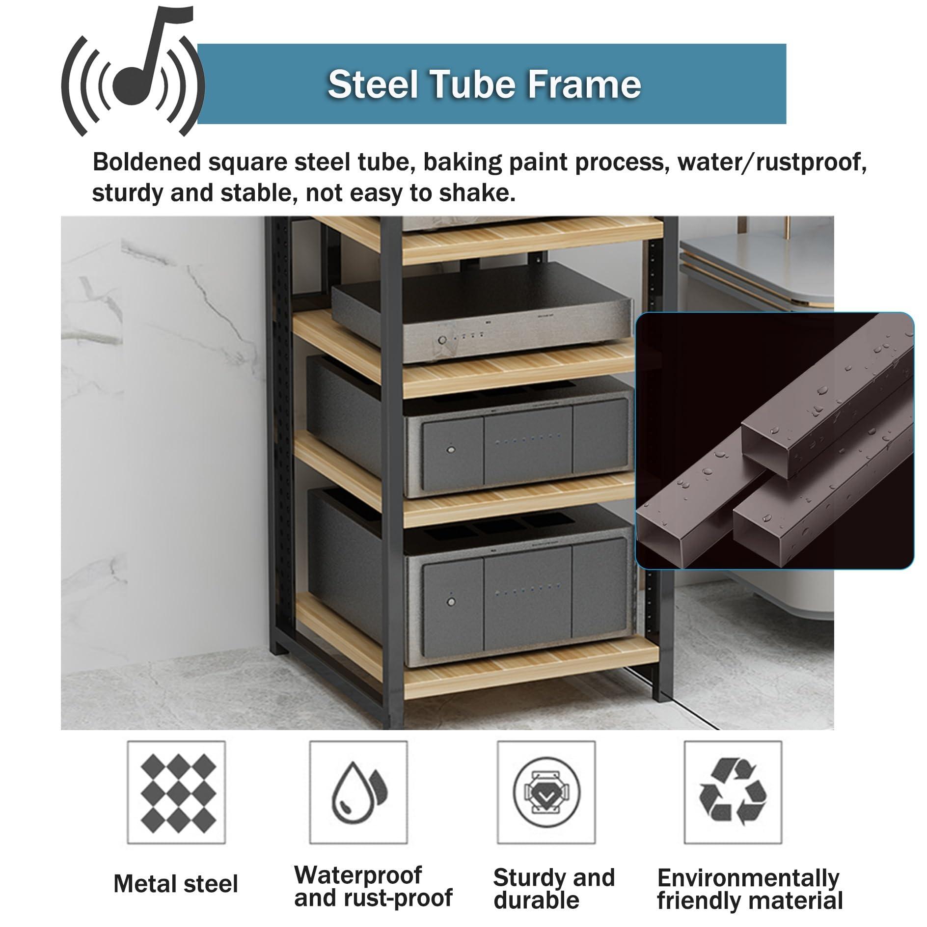 Leaceuv Audio-video Shelving AV Media Stand with Wheel Hifi Rack Stereo Cabinet Game Console Shelf 3/4/5/6-Tier DVD Holder Stand Tower with Adjustable Shelves Corner Stands for Living Room(Walnut,50x40x80cm)