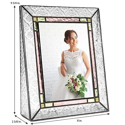 J Devlin Glass Art Glass Picture Frame 5x7 Photo Display Wedding Anniversary Colorful Green, Pink Rose J Devlin Pic 137-57V