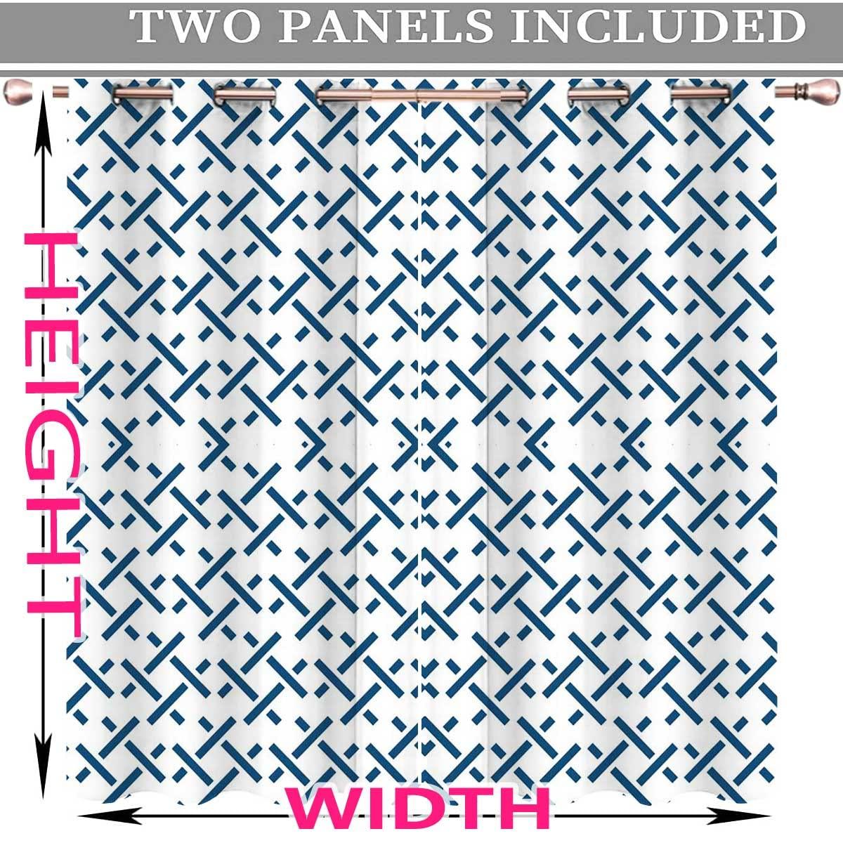 NEW-TWO Blue Light Blocking Curtains 2 Panels Geometry Lattice Line Modern Drapes Sliding Glass Door Teal Decor (W) 85 X (H) 85 Inches