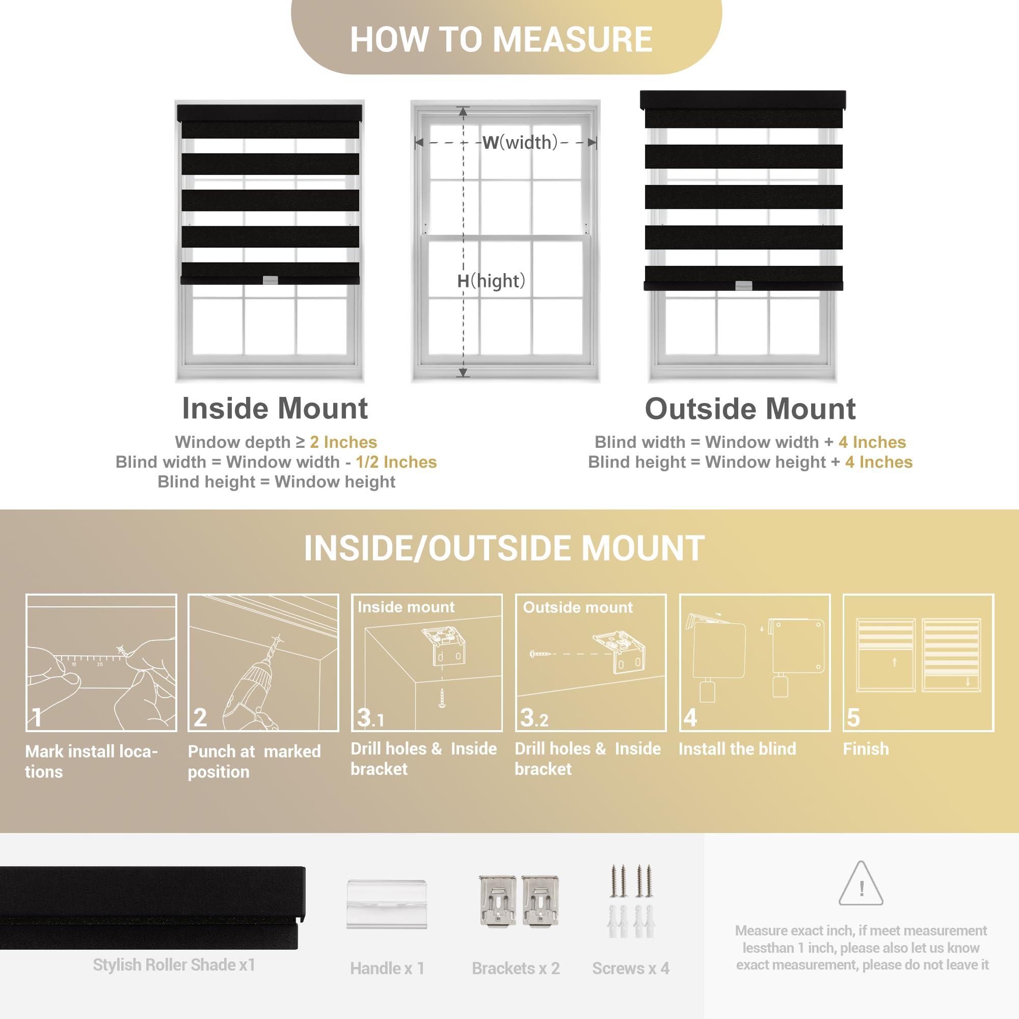 HOTSOON HOTSOON Zebra Blinds for Windows,Cordless Zebra Shade with Matched Cassette, Light-Filtering Zebra Blinds for Indoor Windows, UV Protection Window Blinds for Light Control, Black, 52" W x 48" H