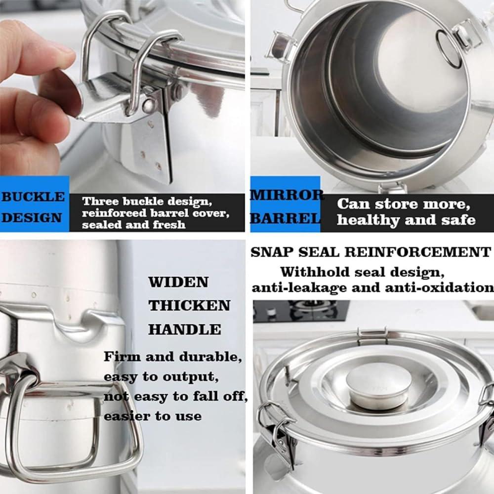 LRTYZBD LRTYZBD Stainless Steel Milk Can - Airtight Milk Oil Tank Water Jug Wine Transport Barrels with Sealed Lid and Spigot for Liquid Storage Container-A||5L