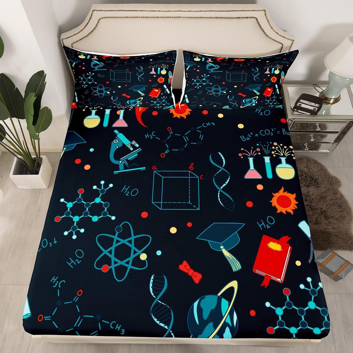 Erosebridal Erosebridal Science Formula Bed Sheets for Boys Girls Math Equation Fitted Sheet Chemical Subject Theme Bed Set for Teens Kids Math Geometry Science Bedding Set Math Theme Bedding Twin Size