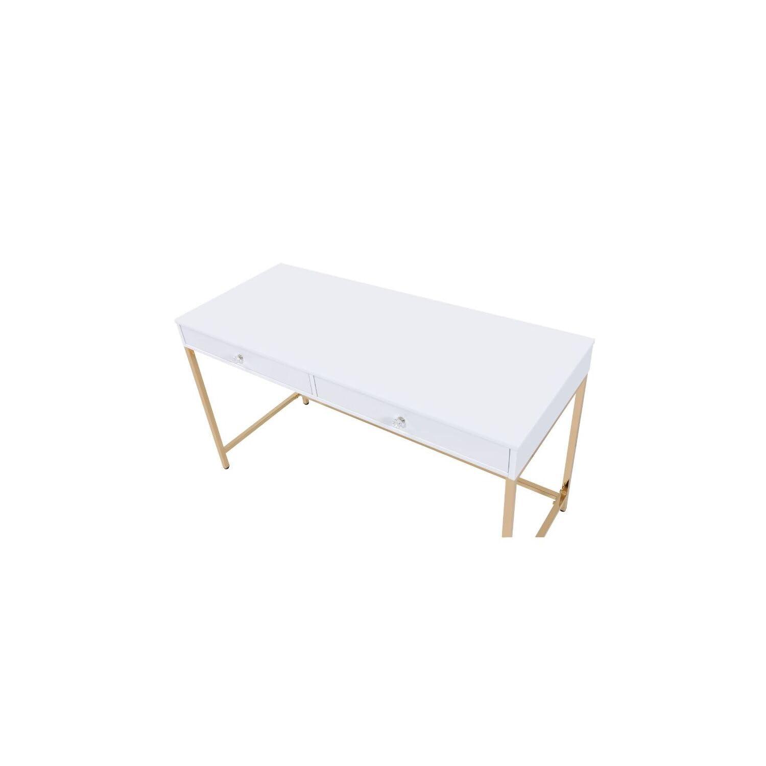 Acme Acme Ottey Desk in White High Gloss and Gold