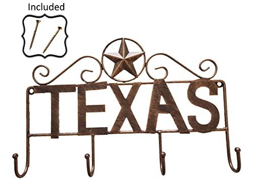 S.Star Texas Lone Star Heavy Duty Rustic Style Metal Decorative Wall Mounted Hanger - 4 Hook (12.5\" W x 8.5\" H x 1.5\" D)