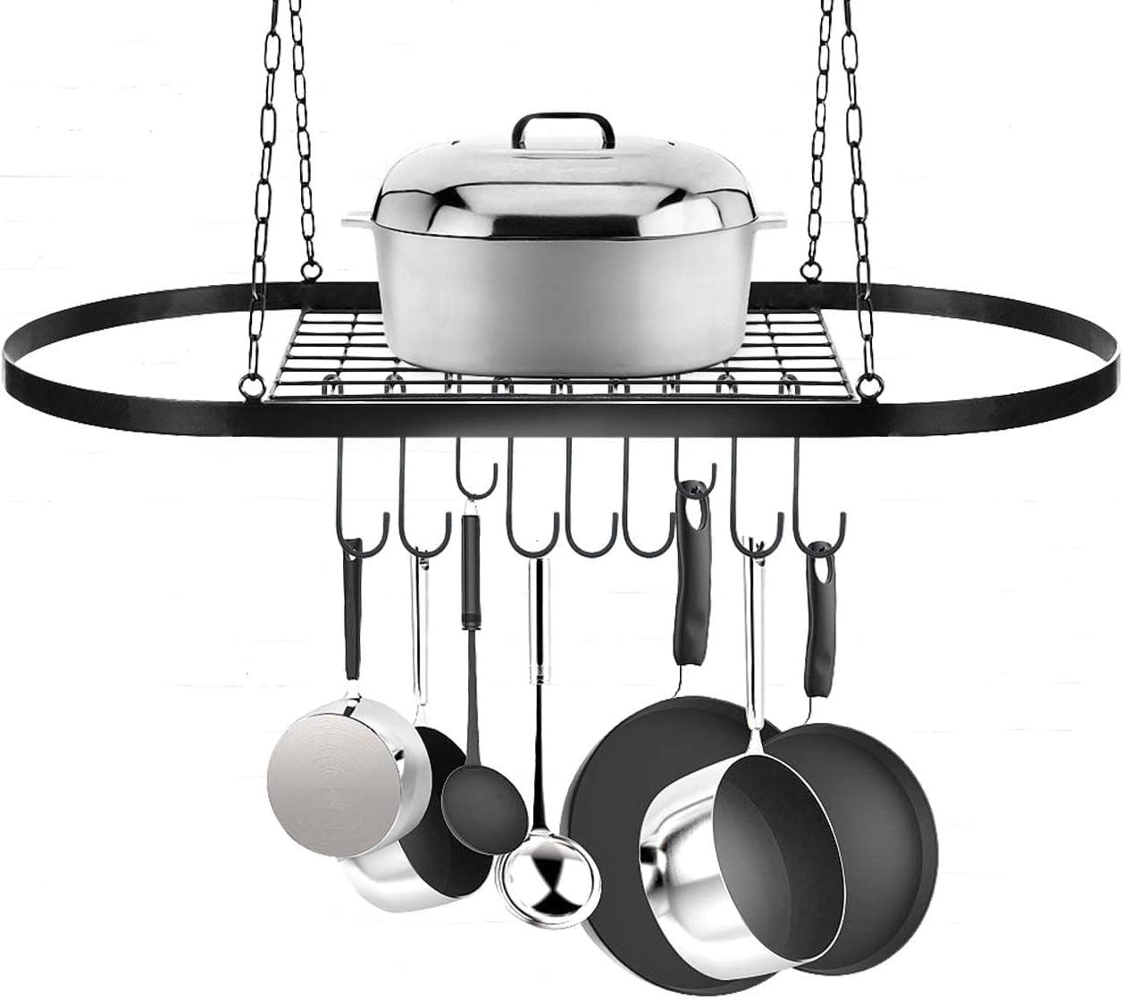 YIYIBYUS YIYIBYUS Square Grid Wall Mount Pot Rack,Ceiling Mount Grid Pot Pan Rack,Kitchen Cookware Hanging Organizer for Kitchen Storage and Organization, Iron Material(Black)