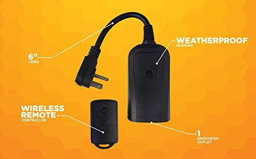 Woods Woods 32555WD Weatherproof Outdoor Electrical Outlet Switch, Wireless Remote Control Plug In, 100 ft Control Range, Weatherproof Remote Control Converter, 60-ft Frequency Range, 1 Pack, Black