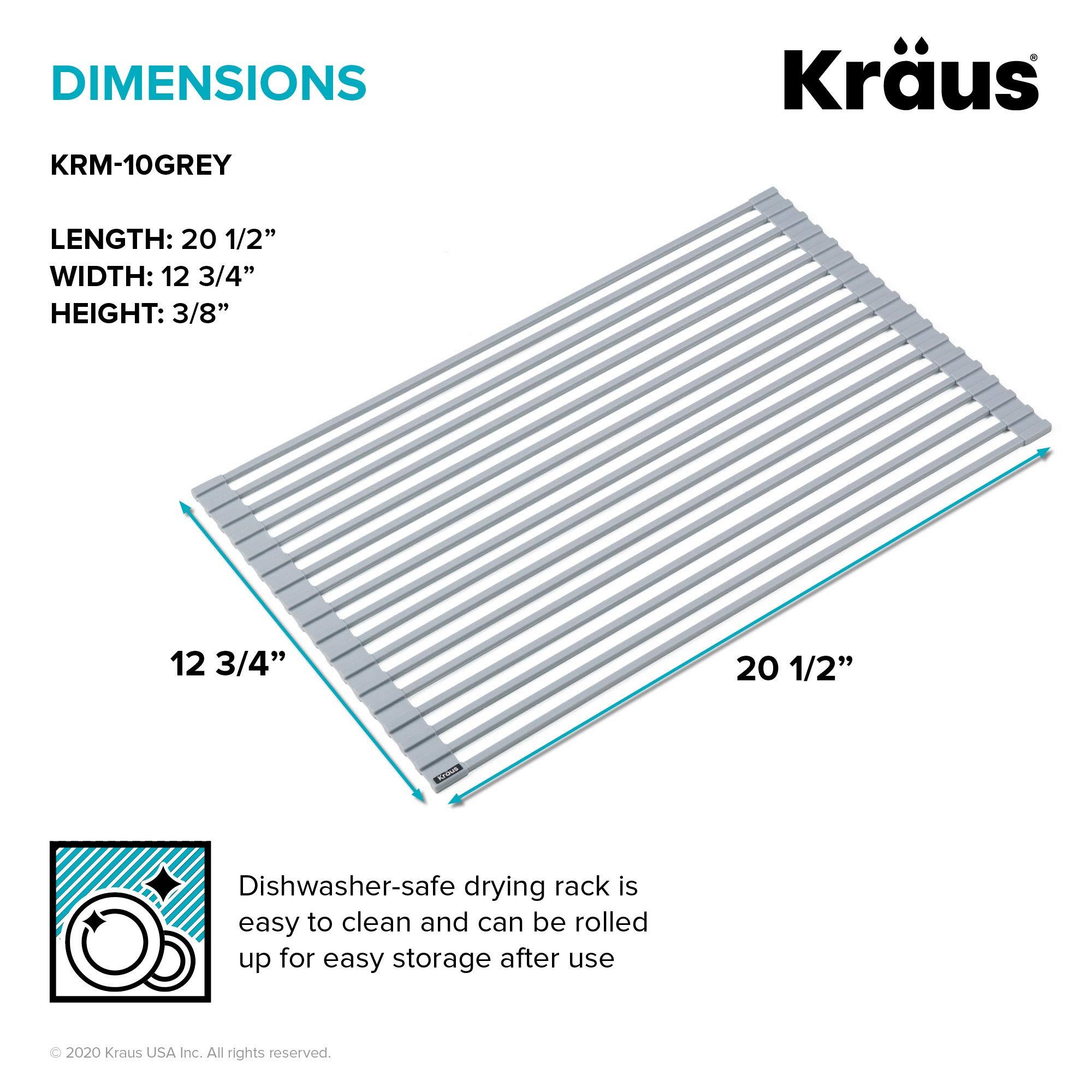 Kraus Kraus Multipurpose Over-Sink Roll-Up Dish Drying Rack, Colander and Trivet in Light Grey, KRM-10GREY