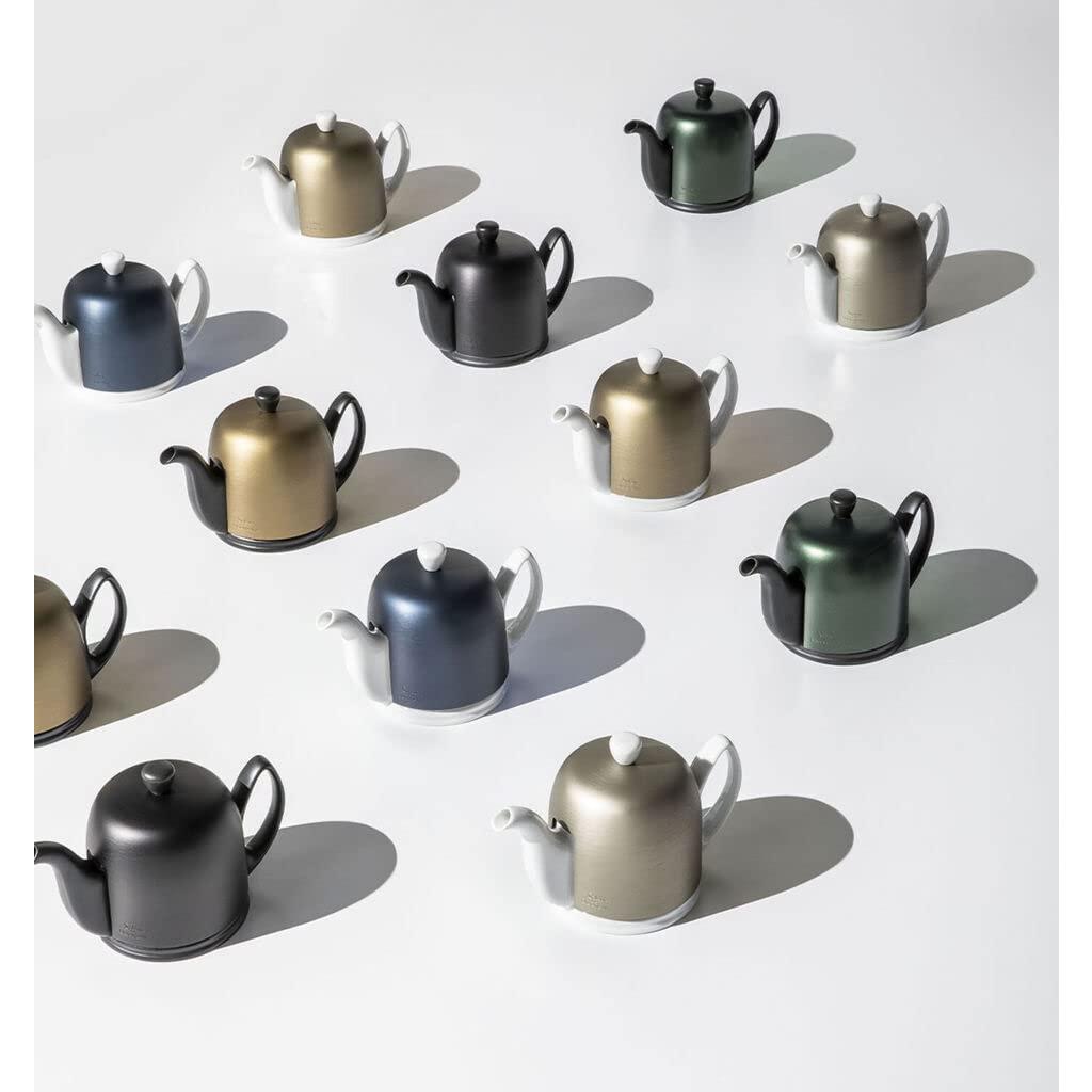 DEGRENNE Degrenne Salam Luxury French Tea Pot - Porcelain Teapot for Stovetop with Bronze Aluminum Cover, Ceramic Tea Kettle for Loose Tea, Removable Infuser, 6 Cup Capacity, 36oz - Black