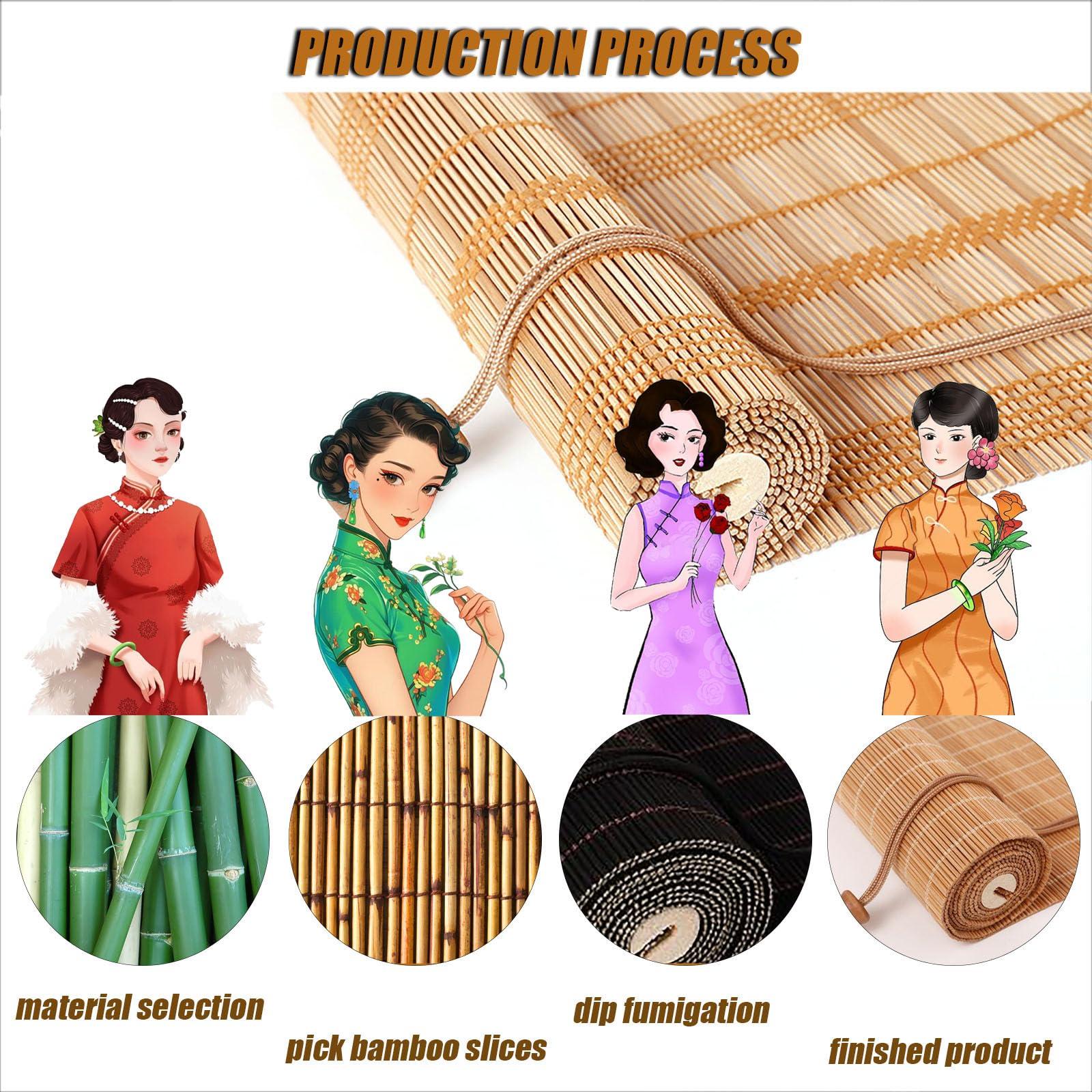 OCAZI Retro Outdoor Shades for Patio Bamboo Roller Blinds, Bamboo Roll Up Blinds Bamboo Roll Up Shades, Bamboo Shades Blinds Porch Blinds Outdoor/Indoor Window Privacy 4879inWH Black