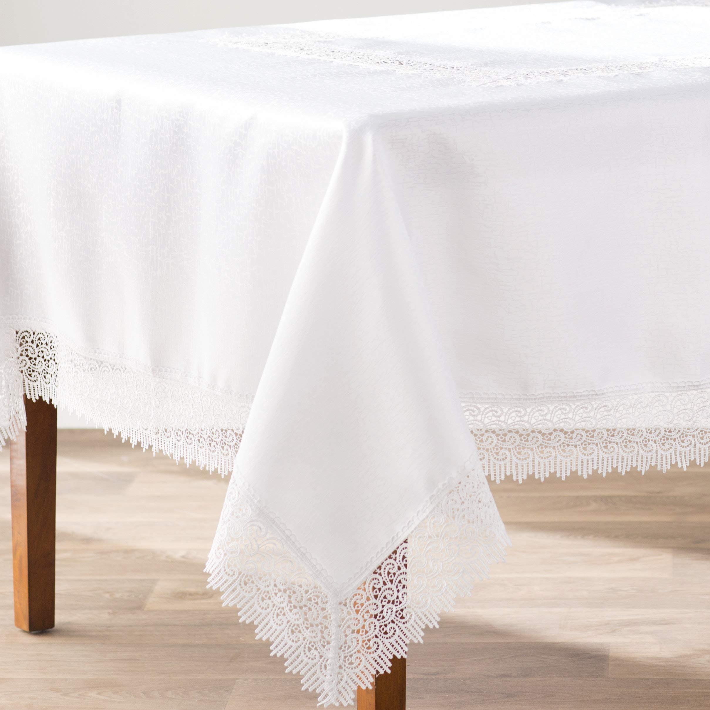 Violet Linen Violet Linen Treasure Lace Tablecloth White 70\" by 88\" Oblong/Rectangle