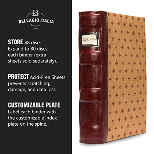 Bellagio-Italia Bellagio-Italia Tuscany CD/DVD Storage Binder Set - Leather - 144-Disc Capacity - Storage Organizer for DVDs, CDs, Blu Rays, & Video Games - Acid-Free Binder Organizer Sheets - 3 Pack - Crimson
