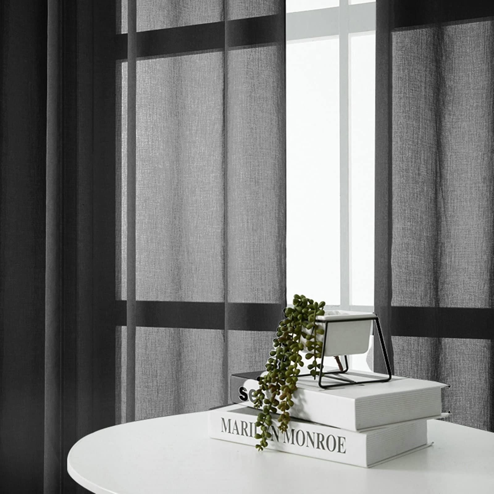 KnBoB KnBoB Black Curtains Sheer, 40x72 Privacy Curtains That Let Light in Living Room Grommet Polyester Solid Color Sheer Privacy Curtains 72 Inches Long