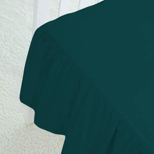 Ashley Mills Ruffled Bed Skirt Full 24\" Inch Drop Dust Ruffle with Platform, 100% Cotton 800 Thread Count, Wrinkle and Fade Resistant Dust Ruffle Teal Solid