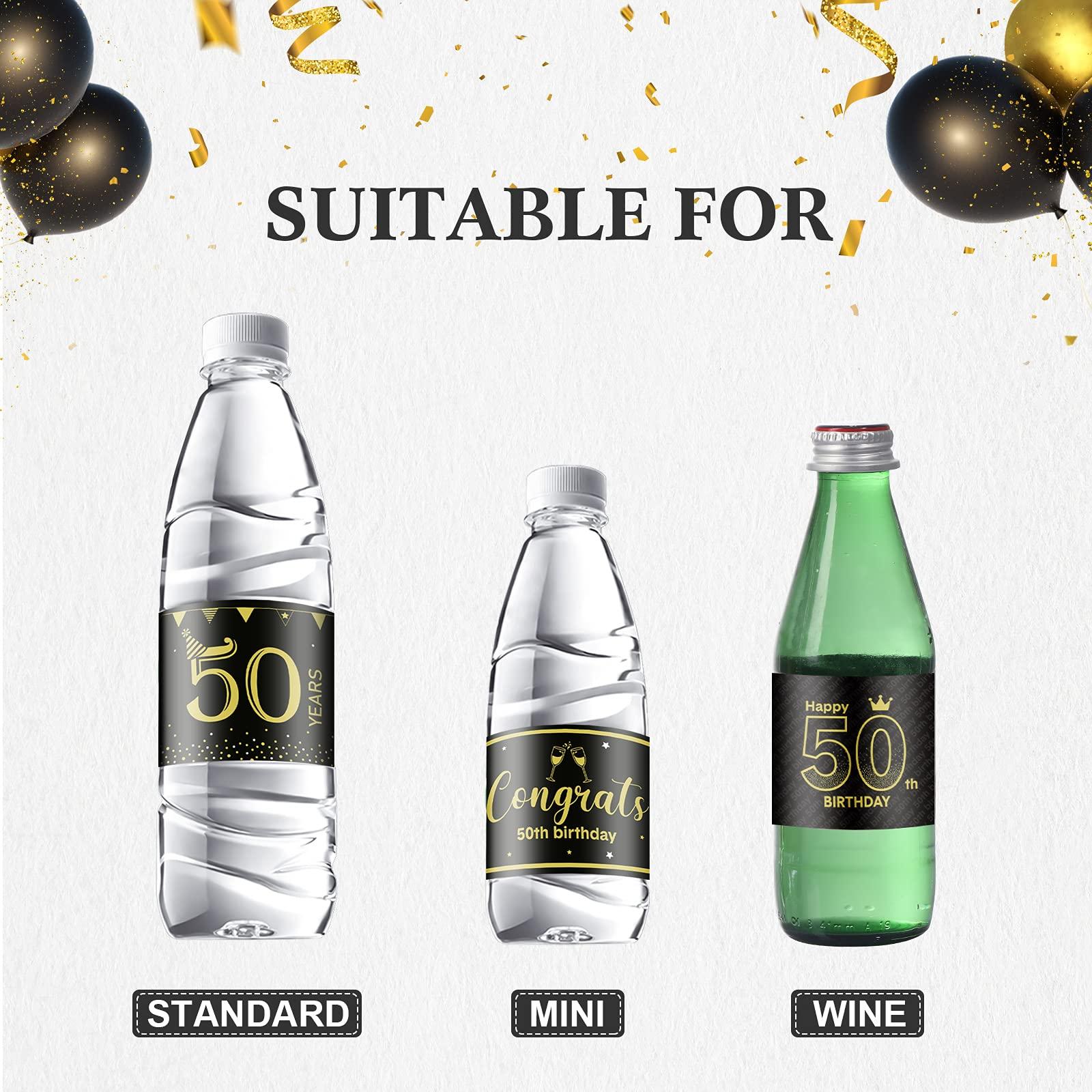 Tenare Tenare 39 Pieces 50th Decoration Labels Sticker 50th Black and Gold Water Bottle Labels Congrats for Wedding Anniversary Party Celebration Decoration Birthday Party Supplies