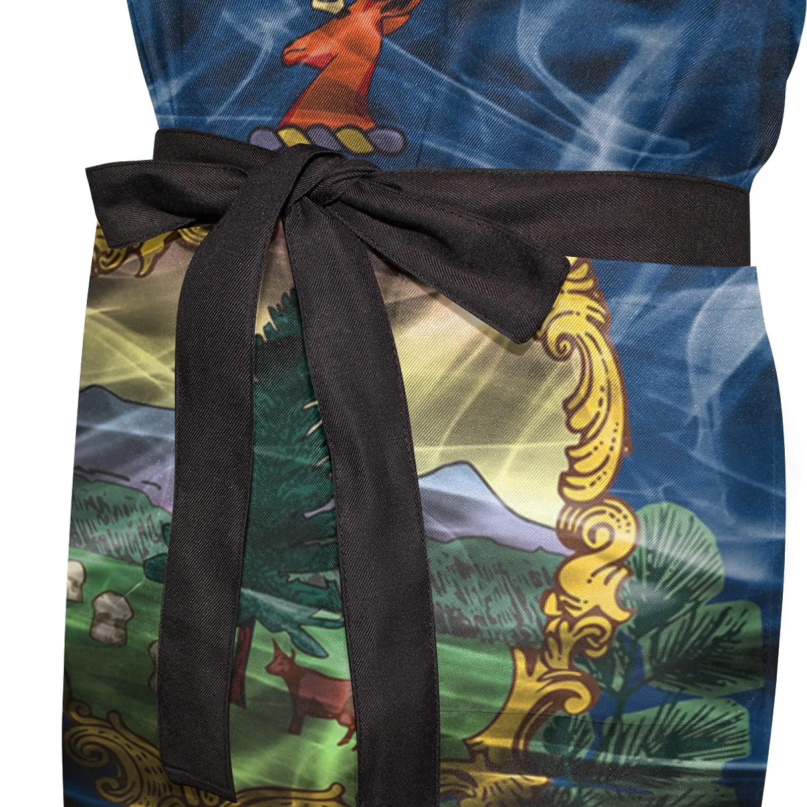 Poeticcity Vermont Flag Adjustable Apron Bib with 2 Pockets Kitchen Uniform Adjustable Neck Strap for Women Men Cooking Cleaning Work Wear Baking Gardening