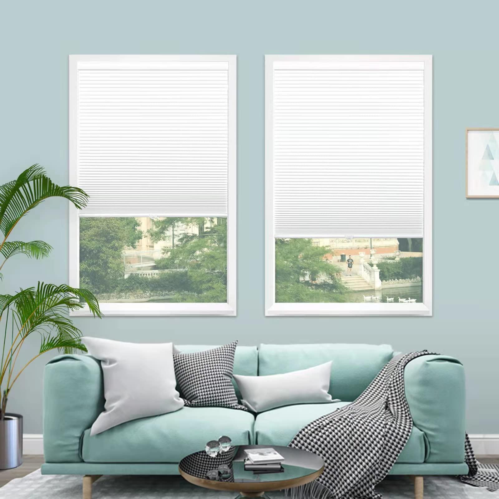TINFONBLY Cellular Shades for Windows and Doors- No Cord Total Blackout Honeycomb Blinds, Cordless Customize Large Size, Harmful UV Rays and Heat Insulation for Office Home, White-Blackout, Size 69" W x 56" H