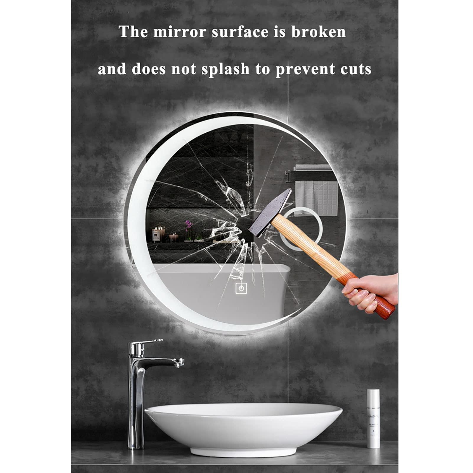 WXZX LED Round Mirror Bathroom Vanity Mirror Lighted Makeup Mirror with Lights and Magnifier Circle Moon Wall Mounted Mirror, Dimmable, for Washroom, Entryway, Living Room, Vanity Mirror and More