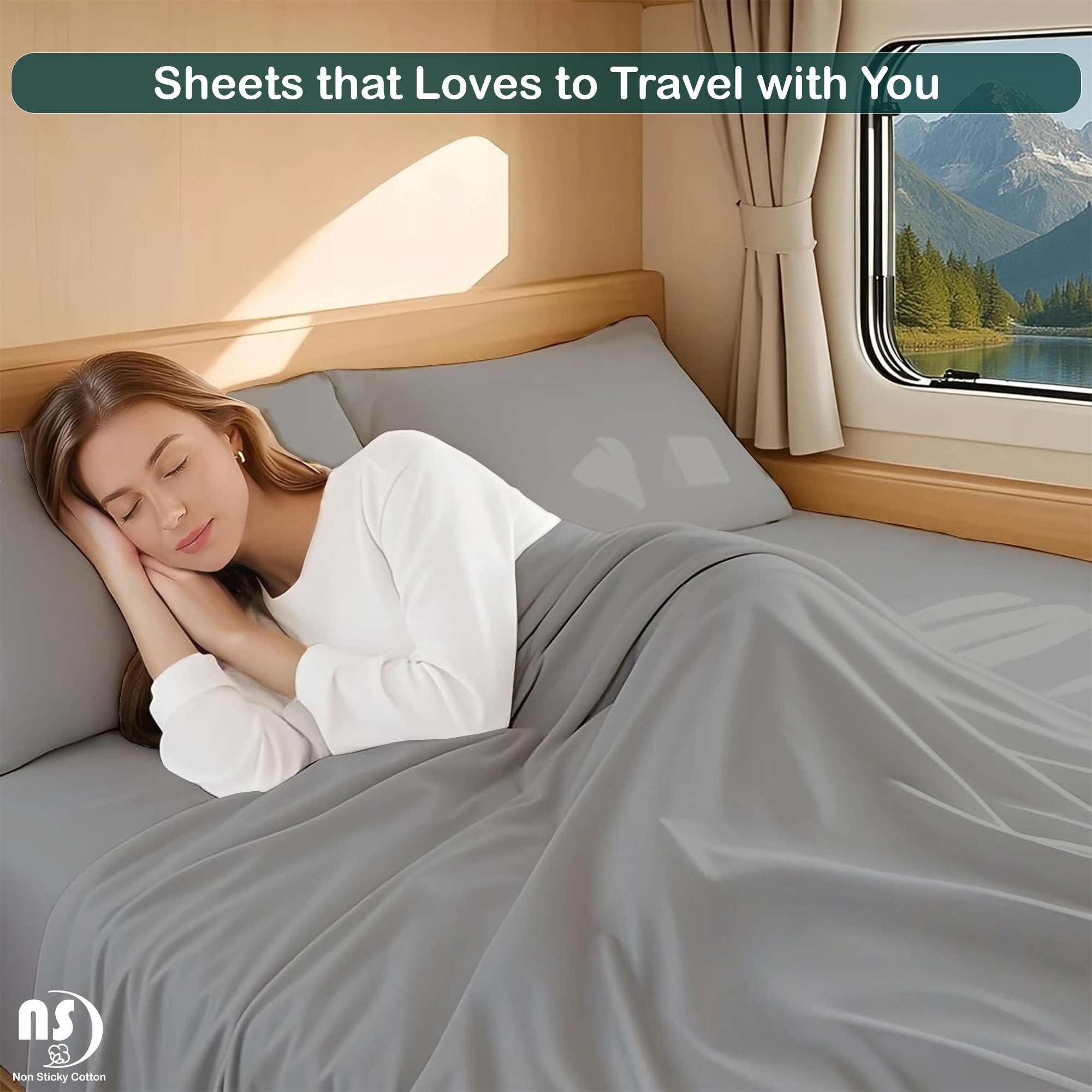 NON Sticky cotton Short Queen Sheets for Rv Camper 100% Cotton Rv Sheets Short Queen Sheets Camper Sheets Rv Queen Sheets Short Queen Sheet Set for Rv Camper Short Queen Sheets for Rv Mattress Light Grey Solid