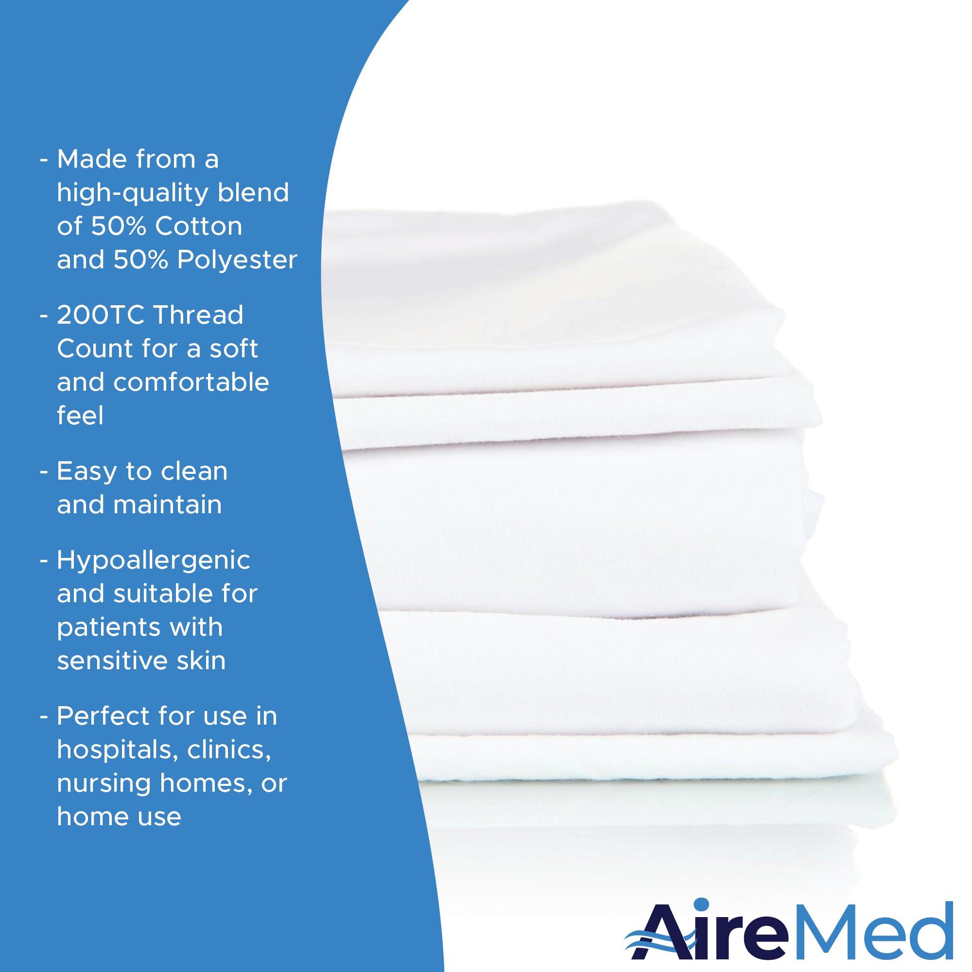 AireMed AireMed Bariatric Hospital Bed Sheets Set - 42 x 80 - Soft, Durable, and Hygienic Bedding for Home & Facilities - Flat Sheet, Fitted Sheet, and Pillowcase - 50/50 Cotton-Poly Blend - 200TC