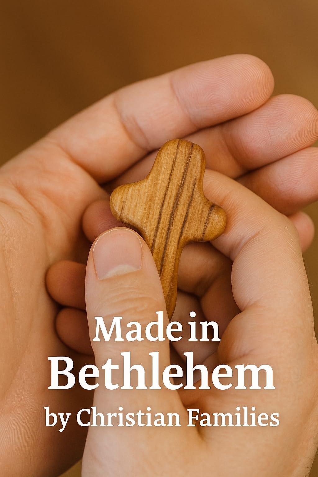 Zuluf Zuluf 100 Small Olive Wood Comfort Crosses from Bethlehem Israel | Pocket Holding Crosses | Comes With 100 Holy Land Certificates 6cm / 2.5 Inch Each Cross - CRS301