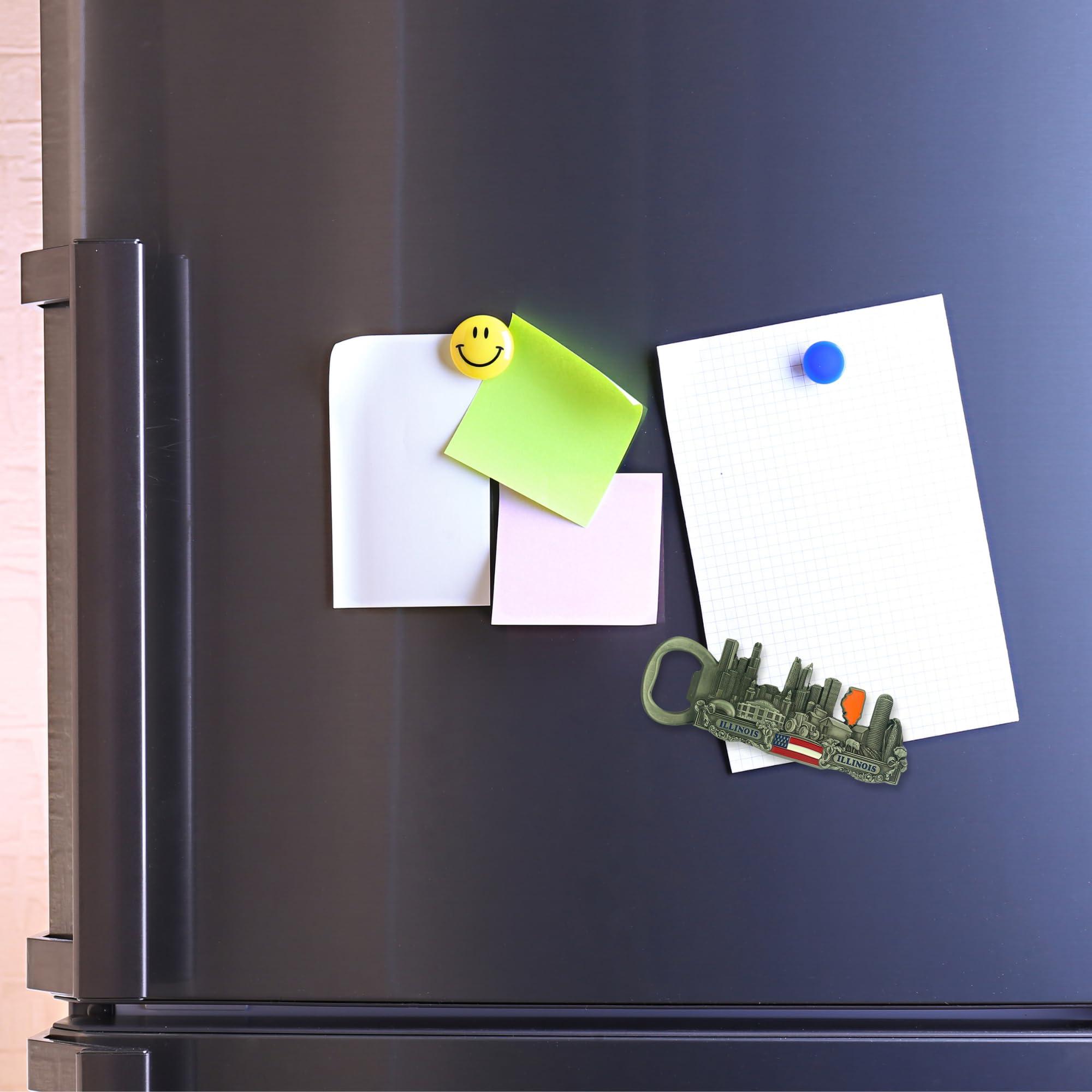 Mad Mags Illinois State Themed Magnetic Bottle Opener, Durable Kitchen Utensil, Souvenir and Gift, 1.5 by 4.5 Inches