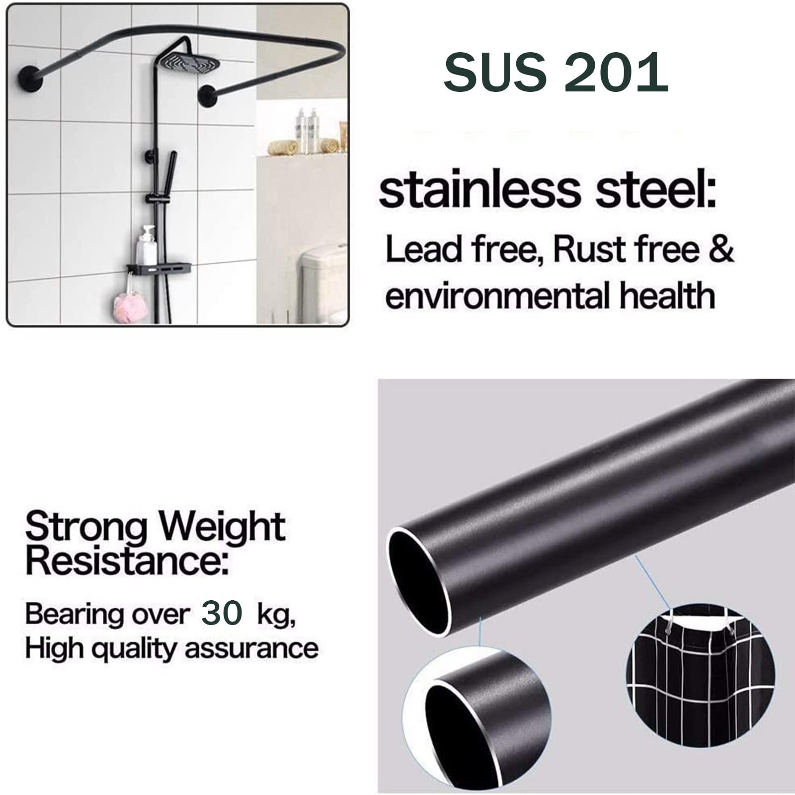 QUOCIN Curved Shower Curtain Rod, Corner Shower Curtain Rod, Expandable Shower Curtain Rail L Shape,U Shape, Stainless Shaped Bathroom Shower Rod Free Drill Install for Clothing Store ( U.110x110x110cm)