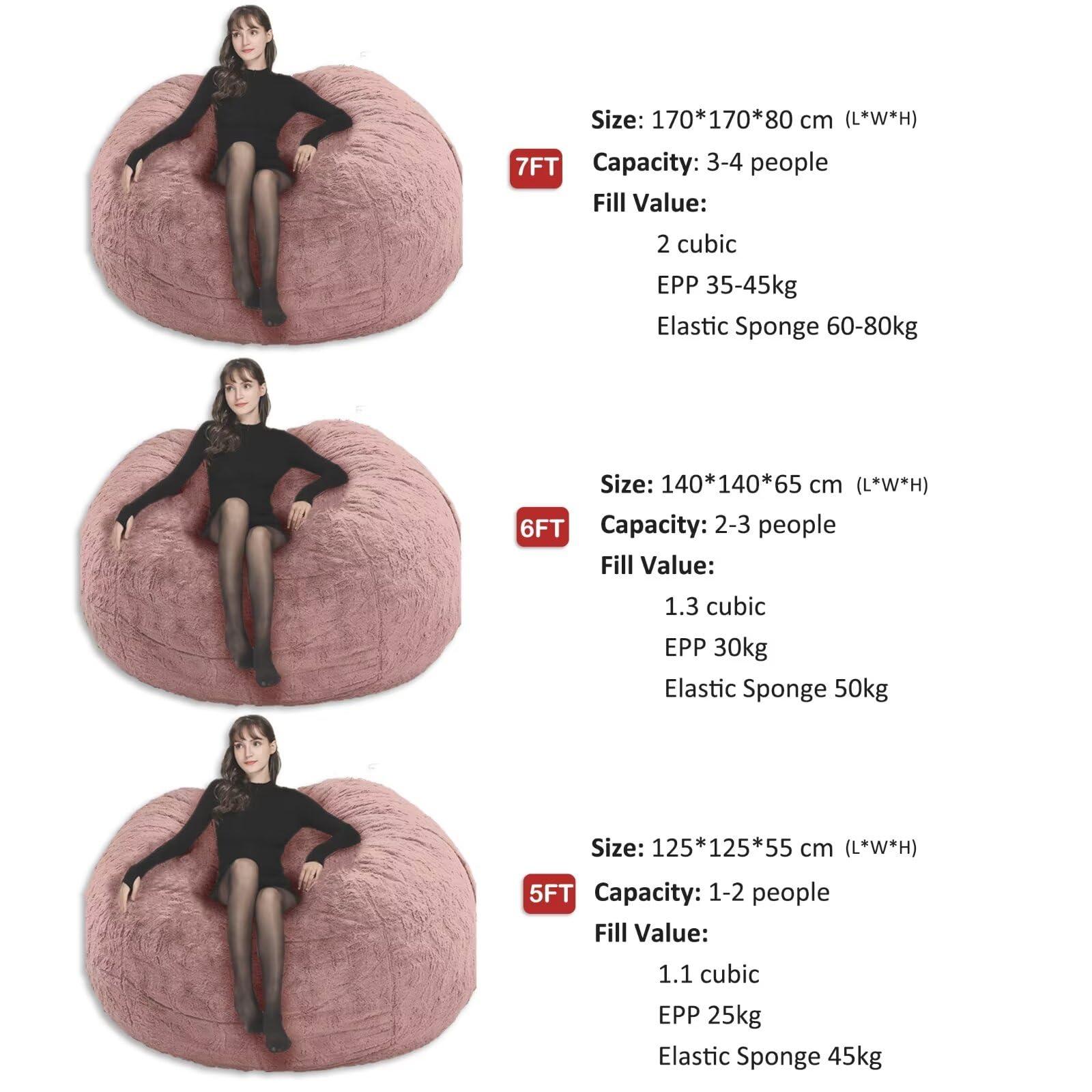 FIEATES FIEATES Bean Bag Chair for Adults Kids No Filling Comfy Giant Living Room Chairs Gaint Bean Bag for Stuffed Animal Storage, 6FT, Grey