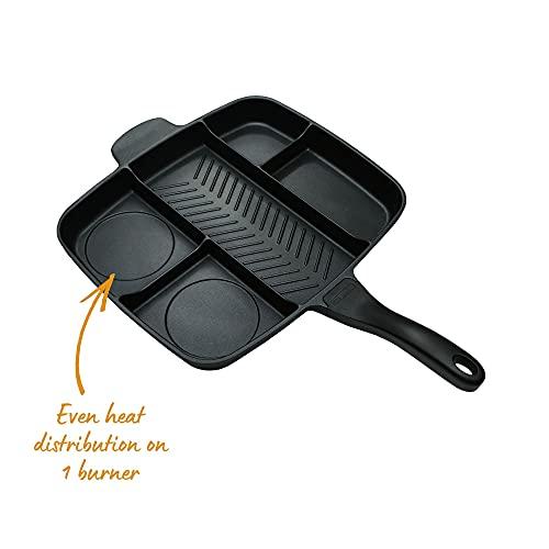 MASTERPAN Master Pan Non-Stick Divided Grill/Fry/Oven Meal Skillet, 15", Black