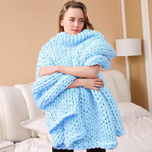 XFYJR XFYJR Luxury Chunky Knit Bed Blanket Large Size Knitted Throw Blanket Warm Soft Cozy Bulky Blankets for Cuddling Up in Bed, CouchSofa Decorative (Color : Blue, Size : 100x200cm (40x79inch))