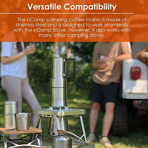 nCamp nCamp - Caf, Portable Coffee Maker, Portable Espresso Machine, Compact Camping Coffee Maker, Stainless Steel Travel Coffee Maker with Camping Coffee Cup, Reusable, 12 oz