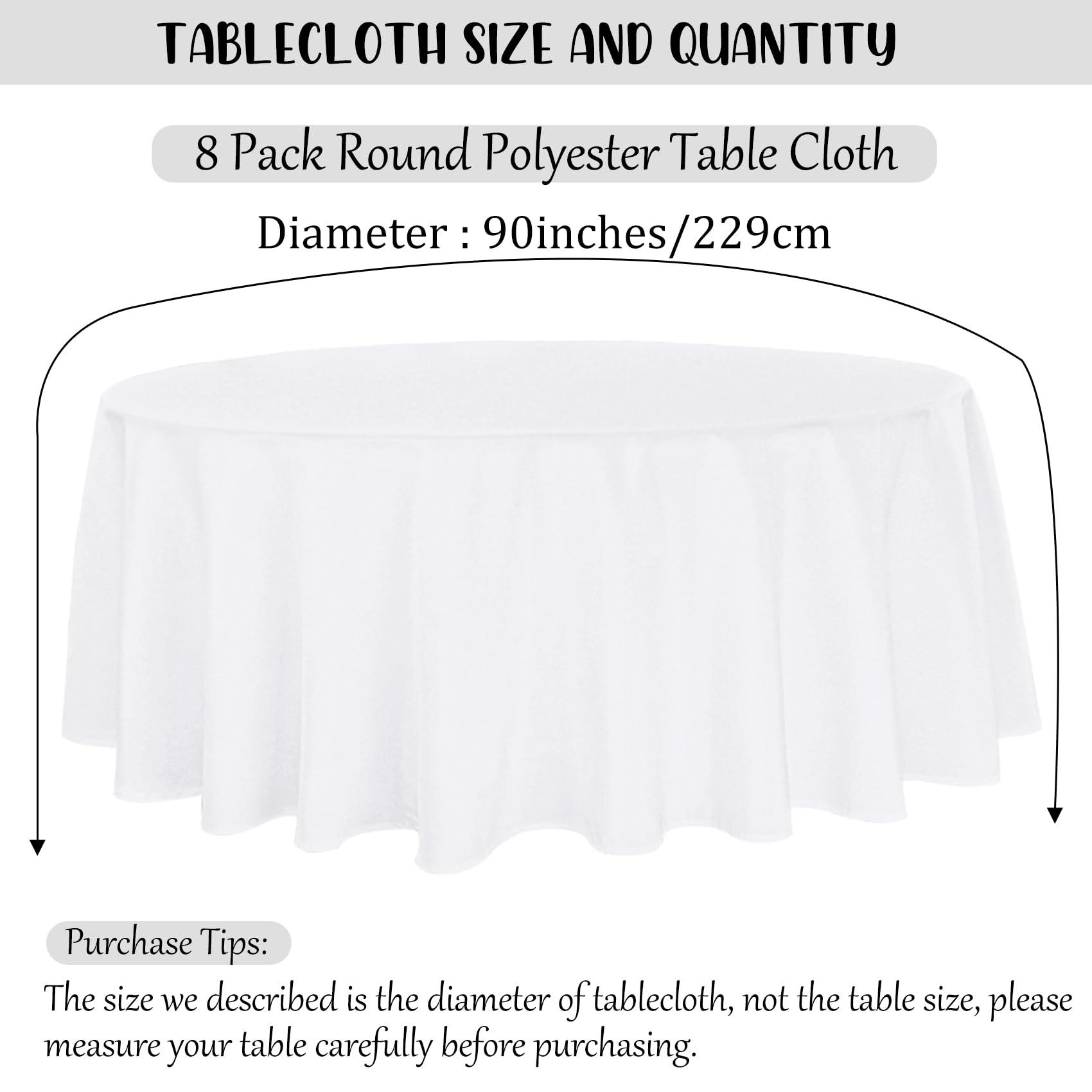 Fivenl 8 Pack Round Tablecloth 90 Inch Round Table Covers Bulk Washable Polyester Fabric Round Table Clothes for Wedding Party Reception Banquet Buffet Restaurant (White, 90 Inch)