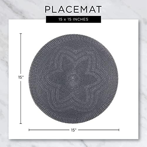 DII DII Classic Woven Tabletop Collection, Indoor/Outdoor Placemat Set, Round, 15" Diameter, Black, 6 Piece