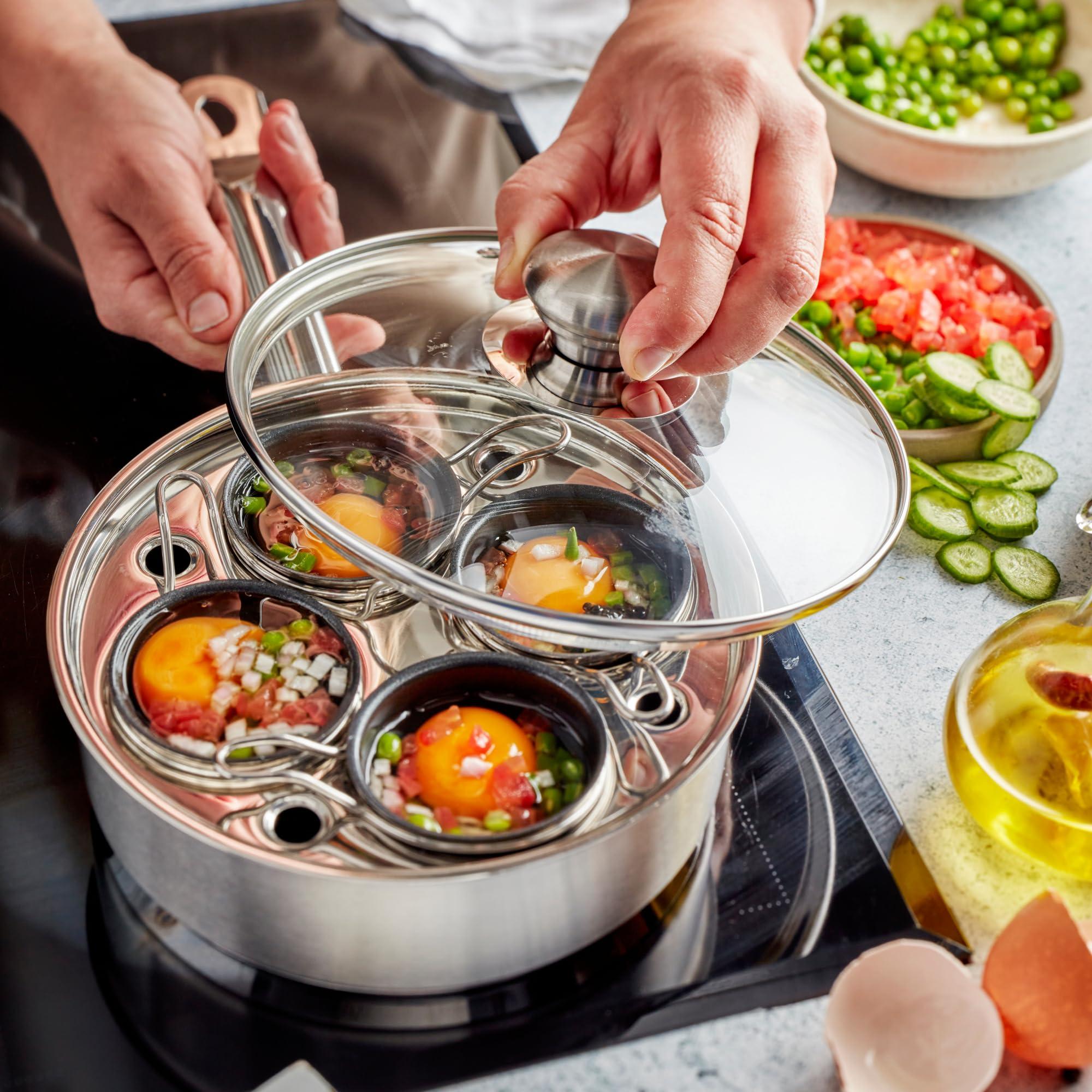 Demeyere Demeyere Resto 18/10 Stainless Steel Stovetop Egg Poacher Set, 4 Removable Cups, Induction Compatible, Dishwasher Safe